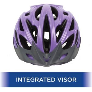 youth full coverage bike helmet, lilac – age 8+, 24 vents, adjustable fit, with visor