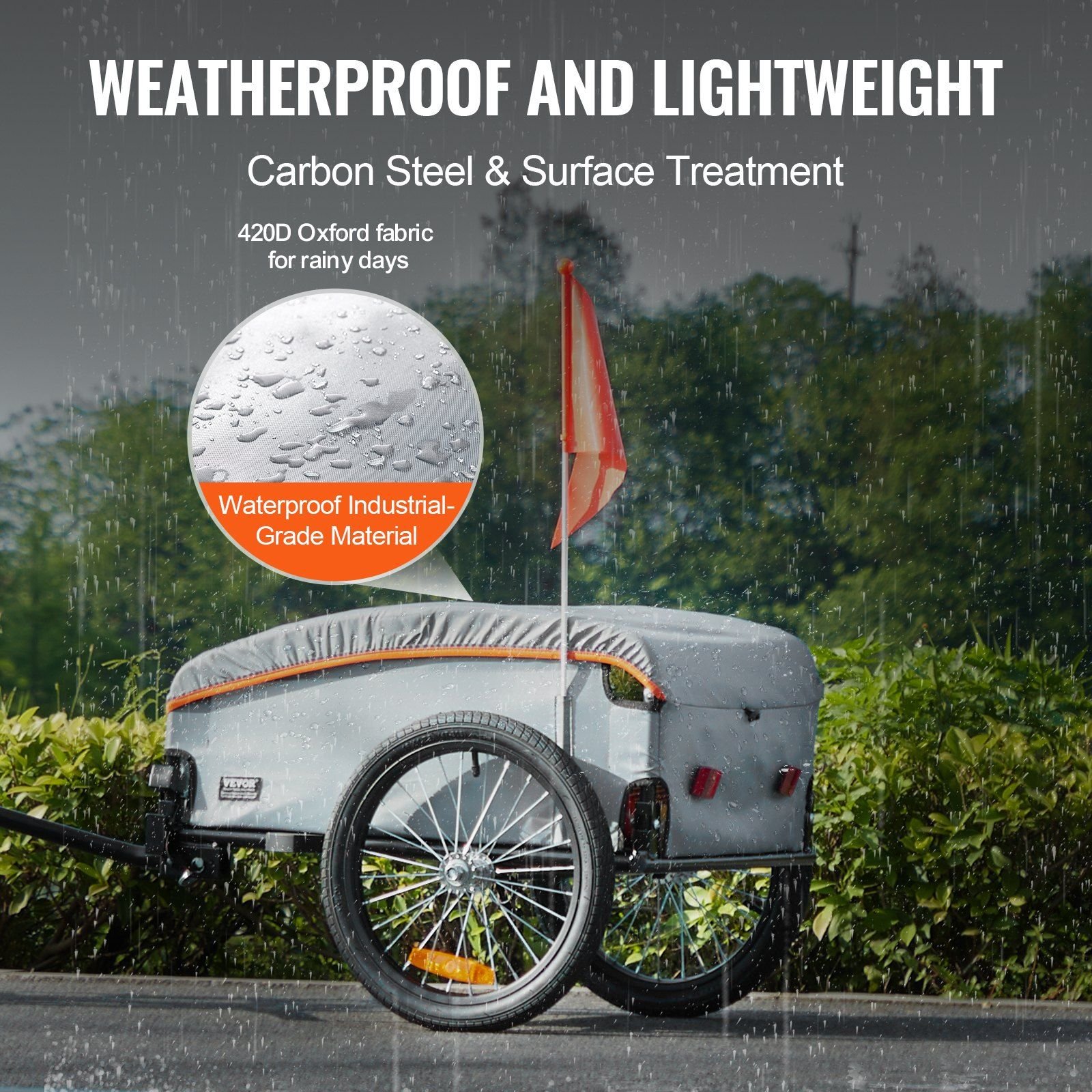 vevor bike cargo trailer, 100 lbs load capacity, heavy duty bicycle wagon cart, foldable compact storage with universal hitch, waterproof cover, 16" wheels, safe reflectors, fits 22" 28" bike wheels vevor bike cargo trailer, 100 lbs load capacity, heavy duty bicycle wagon cart, foldable compact storage with universal hitch, waterproof cover, 16" wheels, safe reflectors, fits 22" 28" bike wheels