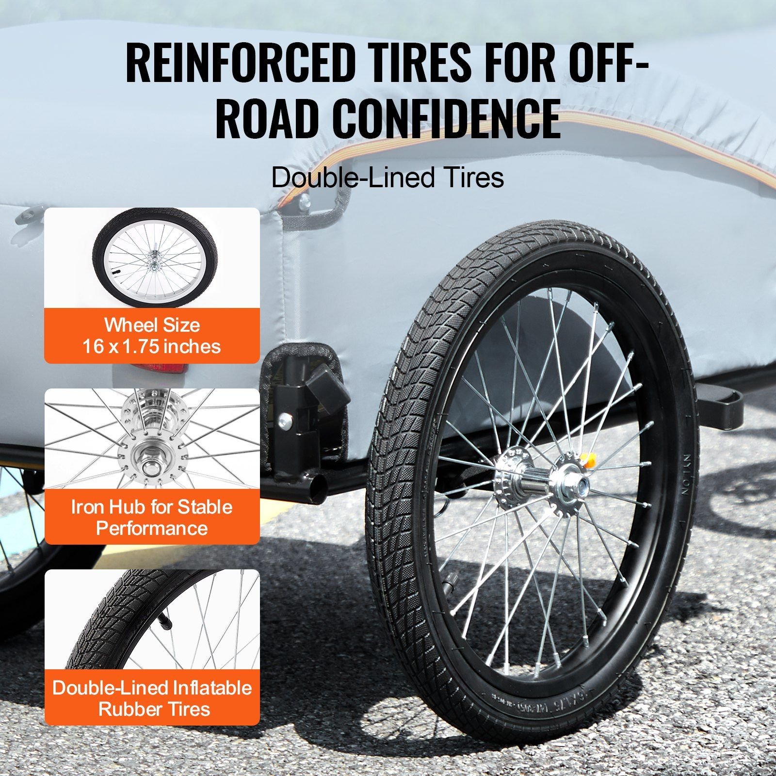 vevor bike cargo trailer, 100 lbs load capacity, heavy duty bicycle wagon cart, foldable compact storage with universal hitch, waterproof cover, 16" wheels, safe reflectors, fits 22" 28" bike wheels vevor bike cargo trailer, 100 lbs load capacity, heavy duty bicycle wagon cart, foldable compact storage with universal hitch, waterproof cover, 16" wheels, safe reflectors, fits 22" 28" bike wheels