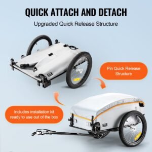 vevor bike cargo trailer, 100 lbs load capacity, heavy duty bicycle wagon cart, foldable compact storage with universal hitch, waterproof cover, 16" wheels, safe reflectors, fits 22" 28" bike wheels