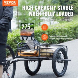 vevor bike cargo trailer, 275 lbs load capacity, heavy duty bicycle wagon cart, foldable compact storage & quick release with universal hitch, 20" wheels, fits most bike wheels, carbon steel frame