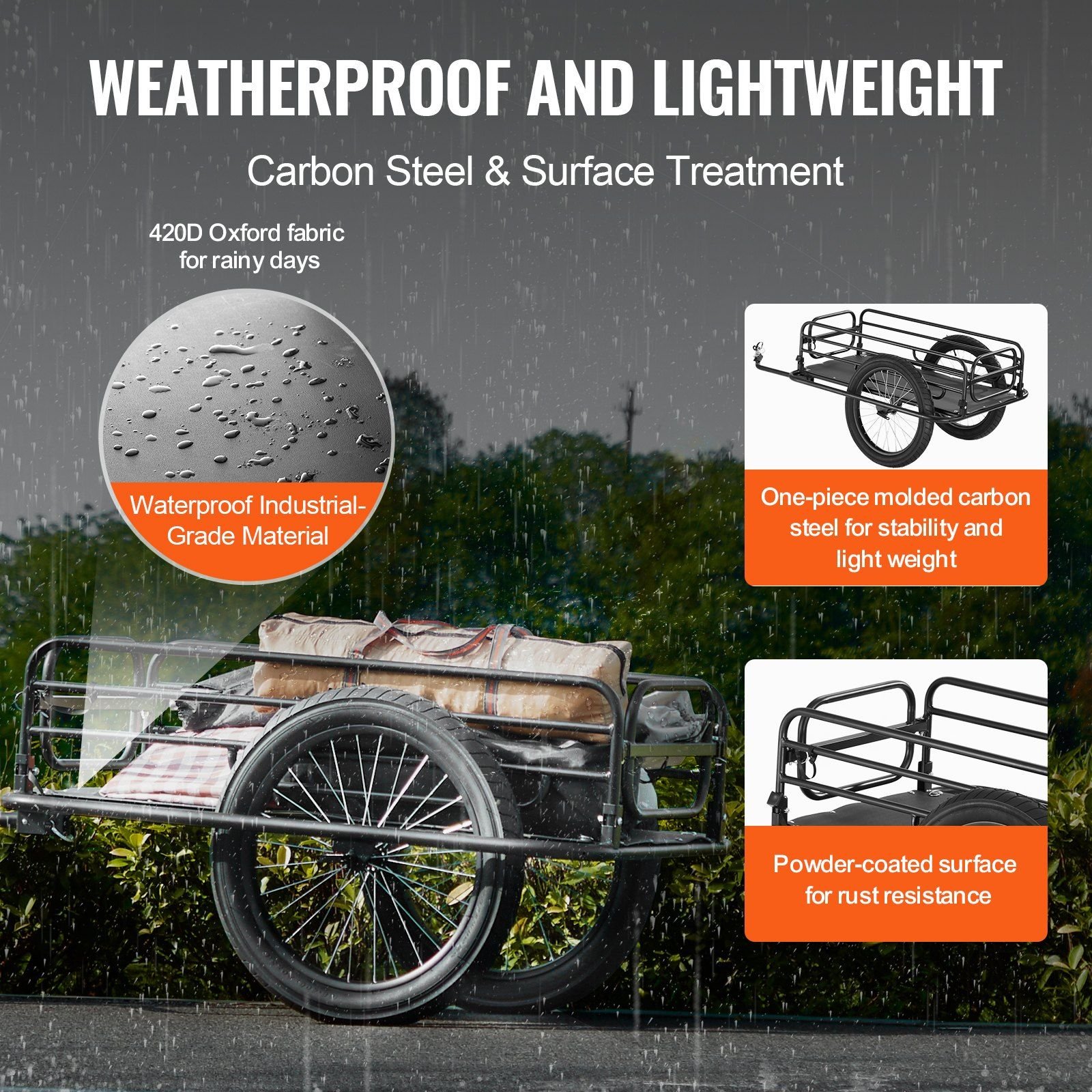 vevor bike cargo trailer, 275 lbs load capacity, heavy duty bicycle wagon cart, foldable compact storage & quick release with universal hitch, 20" wheels, fits most bike wheels, carbon steel frame vevor bike cargo trailer, 275 lbs load capacity, heavy duty bicycle wagon cart, foldable compact storage & quick release with universal hitch, 20" wheels, fits most bike wheels, carbon steel frame