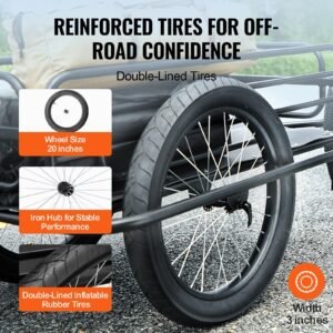 vevor bike cargo trailer, 275 lbs load capacity, heavy duty bicycle wagon cart, foldable compact storage & quick release with universal hitch, 20" wheels, fits most bike wheels, carbon steel frame