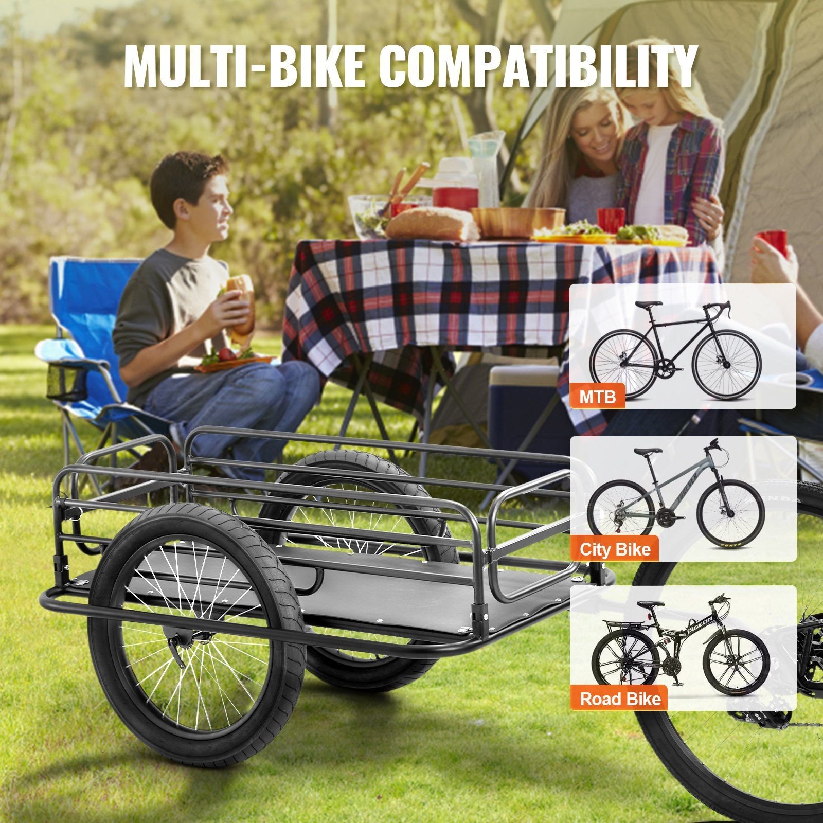vevor bike cargo trailer, 275 lbs load capacity, heavy duty bicycle wagon cart, foldable compact storage & quick release with universal hitch, 20" wheels, fits most bike wheels, carbon steel frame vevor bike cargo trailer, 275 lbs load capacity, heavy duty bicycle wagon cart, foldable compact storage & quick release with universal hitch, 20" wheels, fits most bike wheels, carbon steel frame