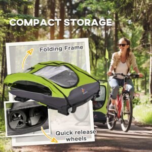 child bike trailer 3 in1 | foldable baby trailer transport carrier | shock absorber system rubber tires adjustable handlebar