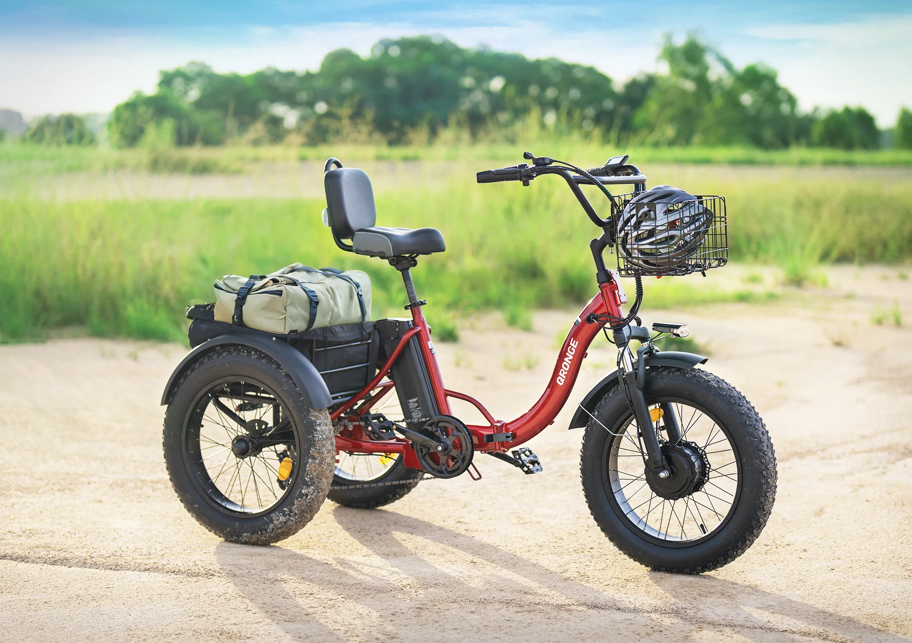 QRONGE Lava 750W Electric Tricycle for Adults with LCD Display-Gray Rear storage basket and seat with backrest on QRONGE Lava trike