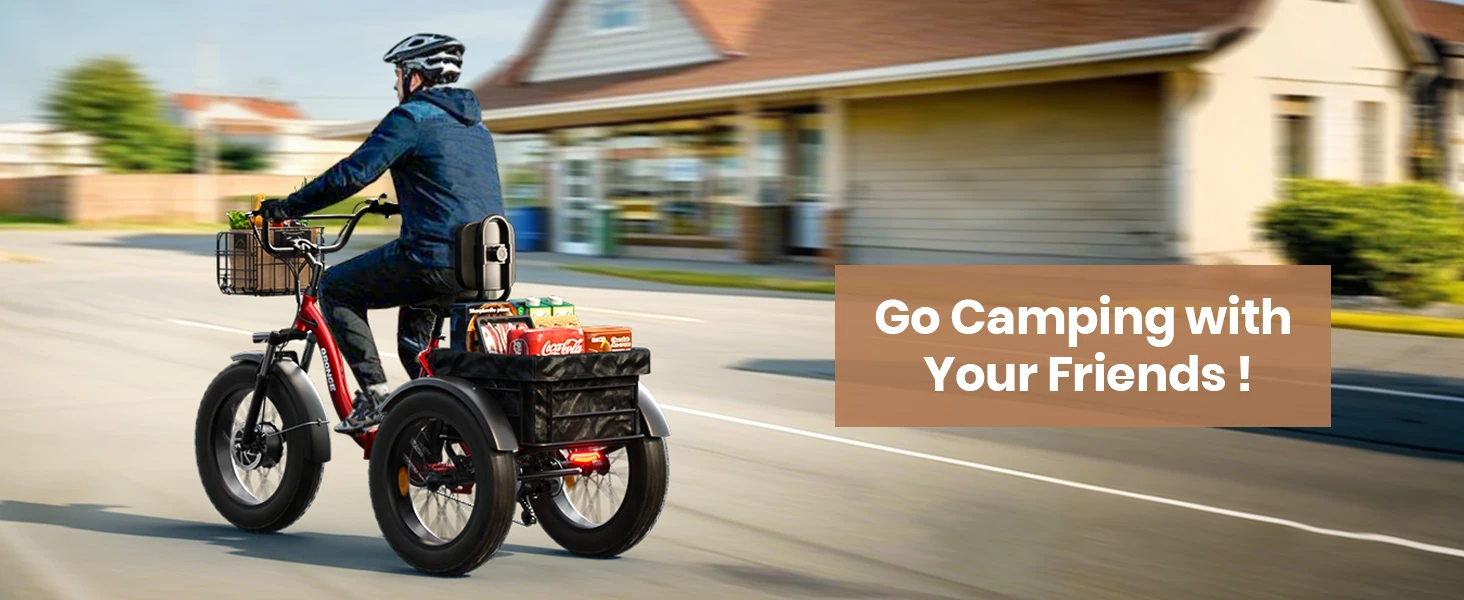 QRONGE Lava 750W Electric Tricycle for Adults with LCD Display-Gray Side view of QRONGE Lava electric tricycle showing fat tires