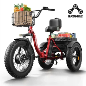 New Arrivals qronge electric bike for adults 960w peak 36v 13.5ah battery folding electric tricycle 50 miles range fat tire electric trike red
