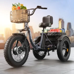 qronge electric bike for adults 960w peak 36v 13.5ah battery folding electric tricycle 50 miles range fat tire electric trike grey