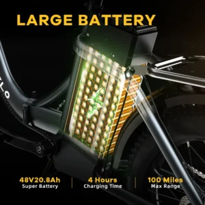 1000w folding electric bike,48v 20.8ah removable battery ebike,30+mph,80 miles max range electric bike for adults, 20" fat tire