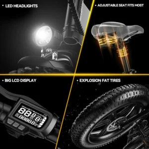 1000w folding electric bike,48v 20.8ah removable battery ebike,30+mph,80 miles max range electric bike for adults, 20" fat tire