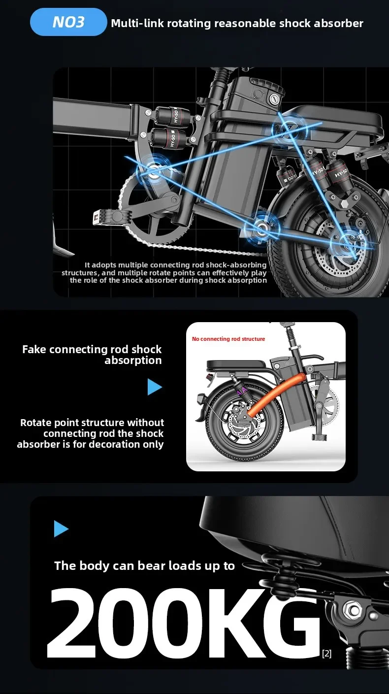 Folding Electric Mountain Bike 48V 350W – Dual Suspension Dual shock absorber and suspension system of electric bike