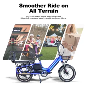 2025 cargo electric bike for adults,1400w peak 48v 20ah li ion family cargo e bike long tail, 20"*3 utility e bike man woman
