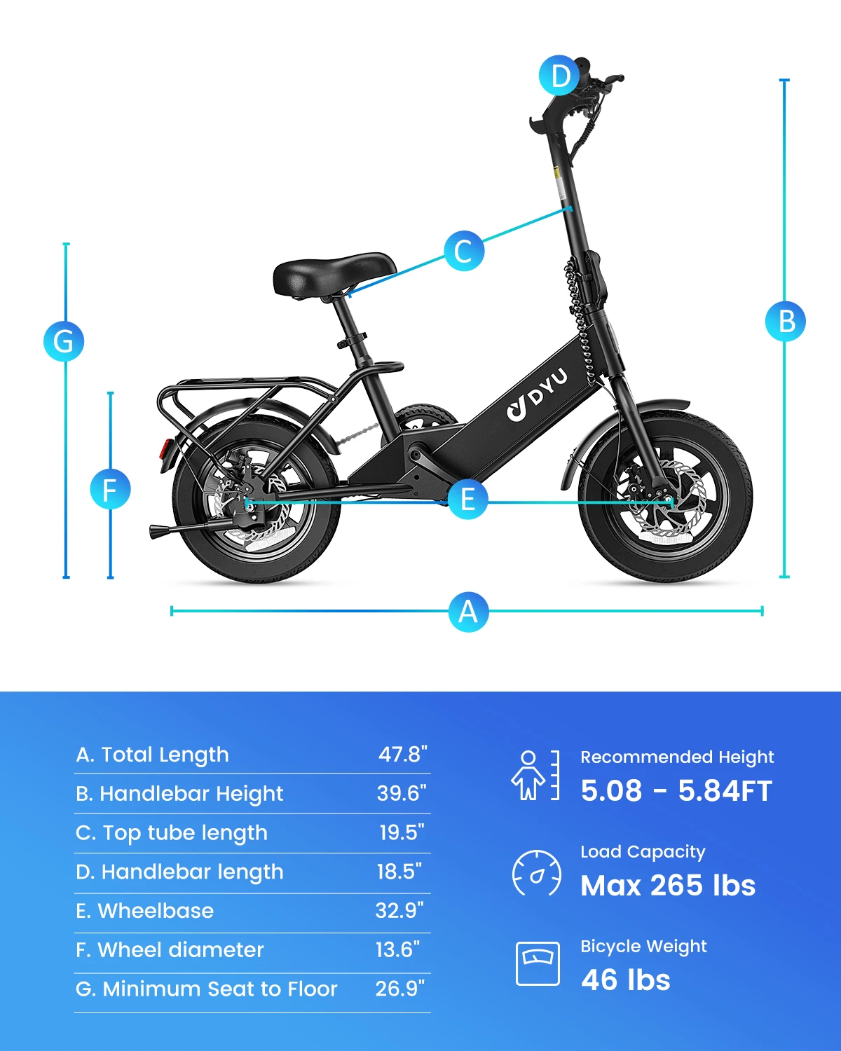 DYU C3-14 Folding Electric Bike 36V 350W – 14" Wheels DYU C3-14 front light and fork crown close-up