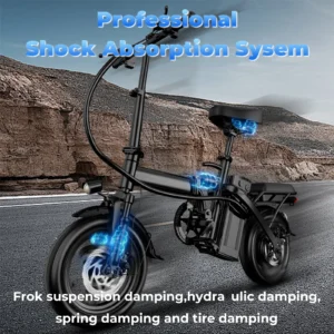 lelekuai 500w adult electric bike, 20 mph, 48v 10.4ah removable battery, 14 inch folding electric bike, multi shock absorption
