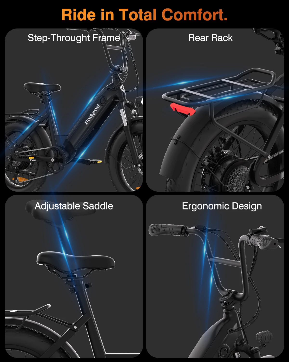 Bodywel F20 500W Fat Tire Electric Bike 48V — Smart App Control Compact F6 Electric Bike ready for city commute