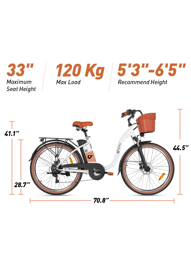 DYU C6 Pro 26” Electric City Bike 36V 250W – Urban Commuter E-Bike DYU C6 Pro white electric bicycle side profile