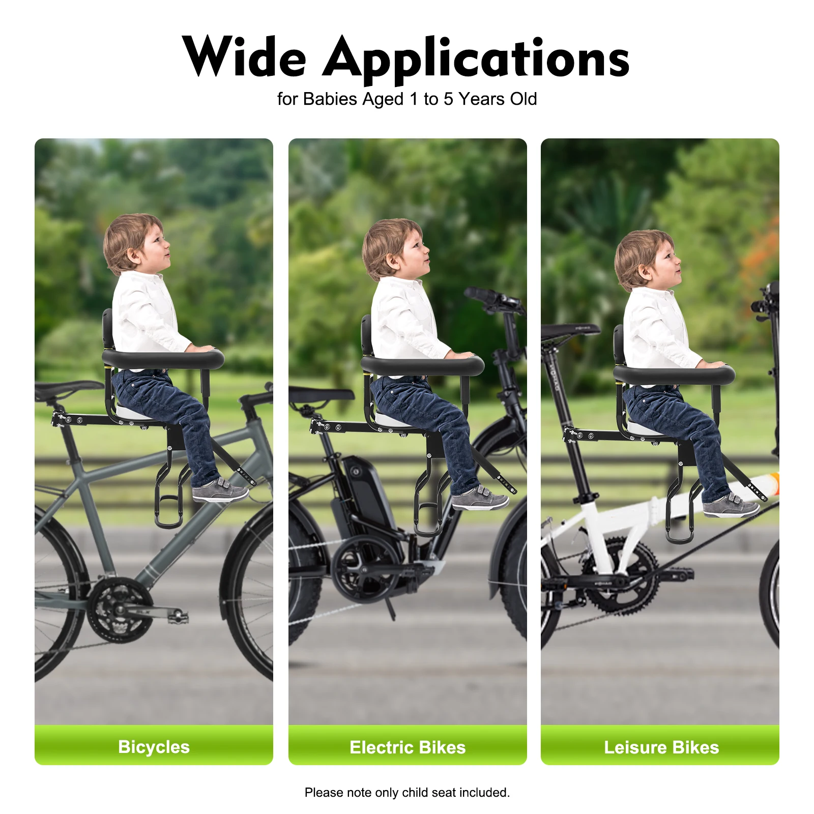 front mounted kids bike seat, dual point fixation bicycle mounted children carrier load 80kg, safety guardrails chair for e bike front mounted kids bike seat, dual point fixation bicycle mounted children carrier load 80kg, safety guardrails chair for e bike