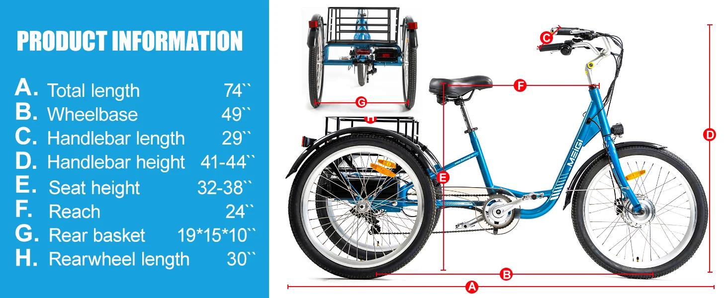 3 Wheel Electric Cargo Tricycle 750W 36V – 24″ City E-Trike for Adults 3 Wheel Electric Cargo Tricycle 36V 24 inch with rear basket