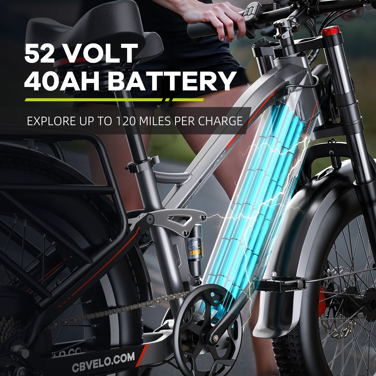 CYBERVELO EK9 5000W Fat Tire Electric Bike 52V 40Ah 52V 40Ah Long Range Electric Bike Battery