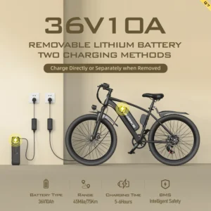 26'' electric bike for adults,750w peak motor mountain ebike,22mph up to 45 miles,7 speed,removable battery,commuter e bike