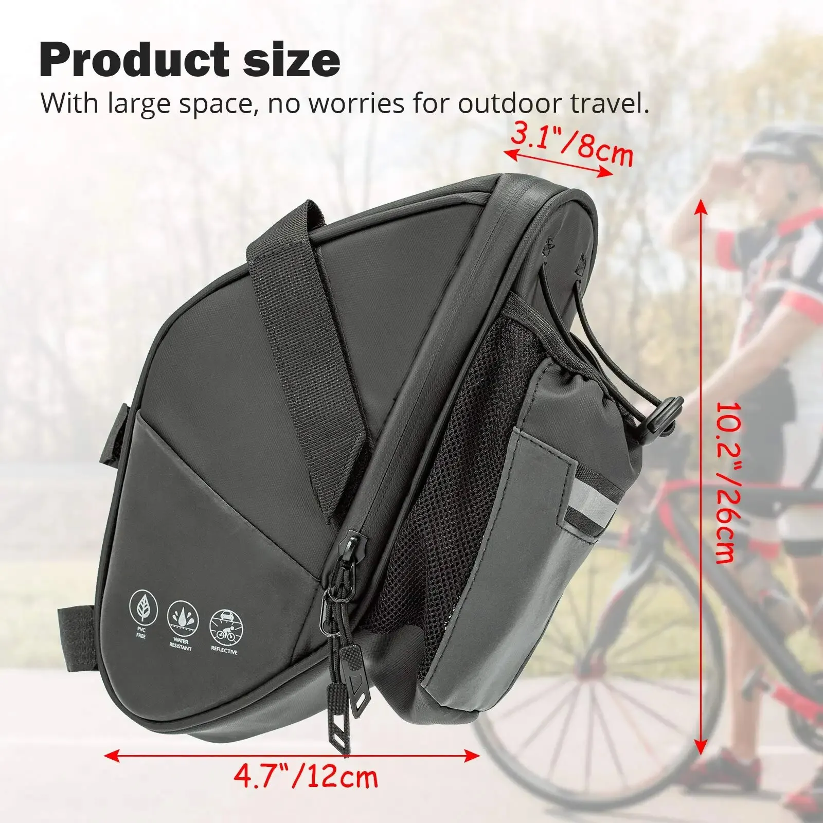 Waterproof Bike Saddle Bag 1.5L with Bottle Pocket & Reflective Strip Kf S230790932bec4fdda3655c304b0e789cm