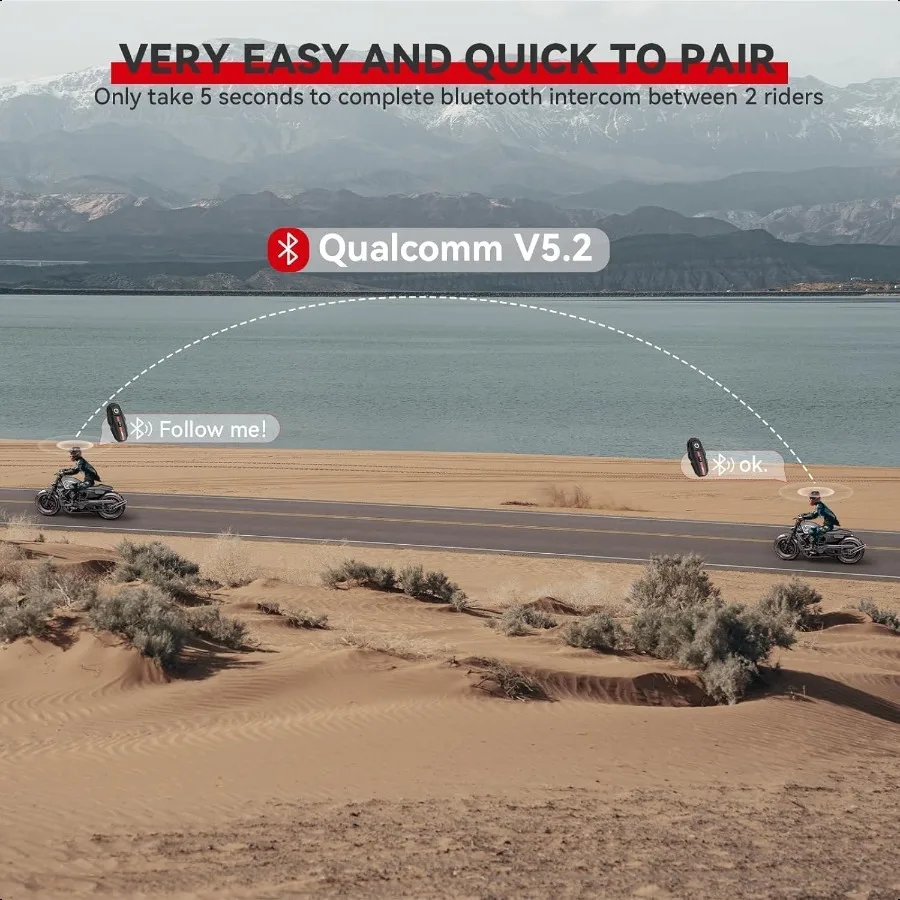 Motorcycle Bluetooth Headset V5.2 with Music Sharing 2Way Motorcycle Helmet Bluetooth with IP67 Waterproof Helmet Intercom Comm description