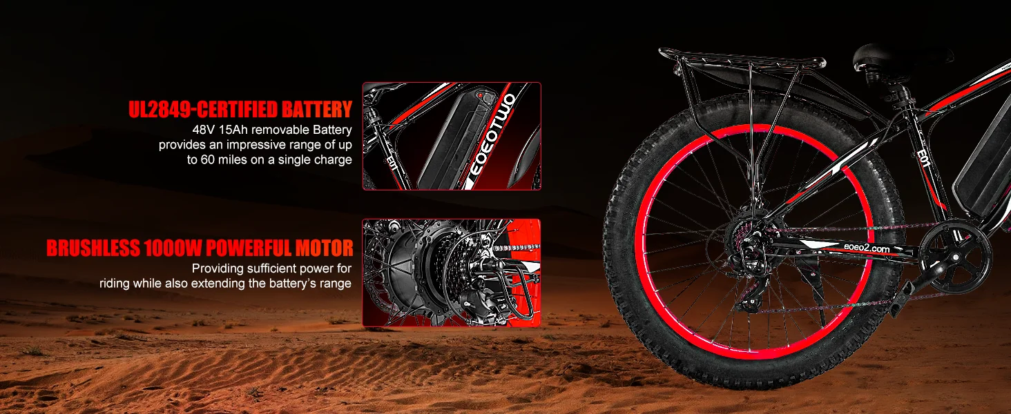 EOEOTWO E01 1000W Electric Bike 48V 15Ah – 26” Fat Tire E-Bike Kf S30ed63351c8c44738cc3eb2377710234e