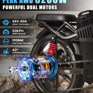 ebike h9 awd city electric bicycle 2000w folding 60ah ebike 20*4.0" fat tire mountain multiple shock absorption all terrain bike