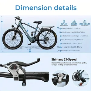 26'' electric bike for adults,750w peak motor mountain ebike,25mph up to 40miles,7 speed,shock absorbers,commuter e bike