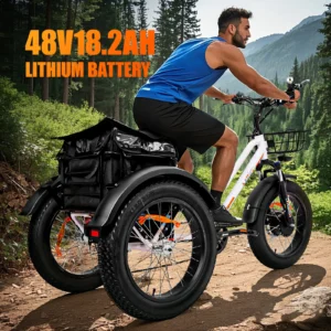 24 inch 3 wheel fat tire electric cargo bike mountain for men 48v 750w powerful electric tricycle for adults lithium battery