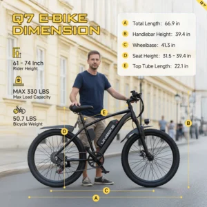 26'' electric bike for adults,750w peak motor mountain ebike,22mph up to 45 miles,7 speed,removable battery,commuter e bike