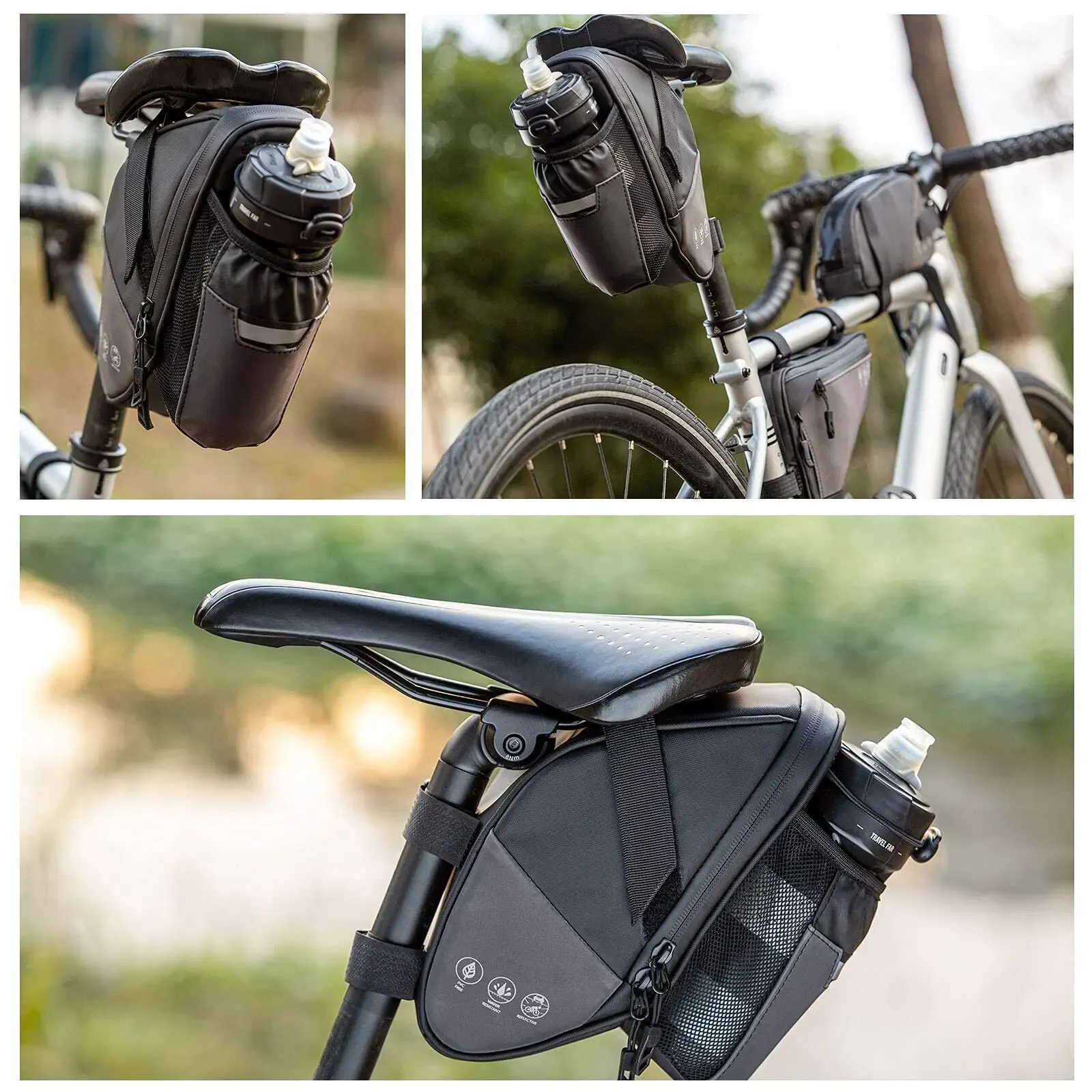 Waterproof Bike Saddle Bag 1.5L with Bottle Pocket & Reflective Strip Kf S580da10e41ed4c82a54f661d2908ad4di