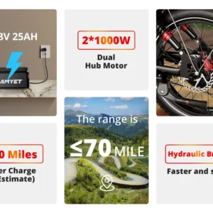 amyet s8 adults electric bike for men 2000w dual motor bicycle 48v 25ah battery 20" ebike electric e bikes mountain moped ebikes