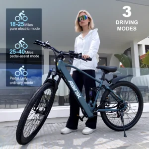 26'' electric bike for adults,750w peak motor mountain ebike,25mph up to 40miles,7 speed,shock absorbers,commuter e bike