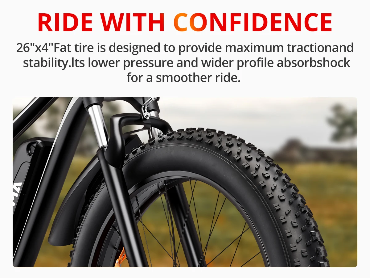 AMYET EB26 Electric Bike for Adults 1000W Electric Bicycle 48V 15AH E Bike 26" Fat Tire Mountain 31mph Dual Shock Absorber Ebike Kf S6baceed4890848ddabef3a113d47fa8bk