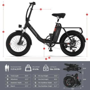invanti tide2 20" folding electric bike 500w motor 48v 10.4ah battery black