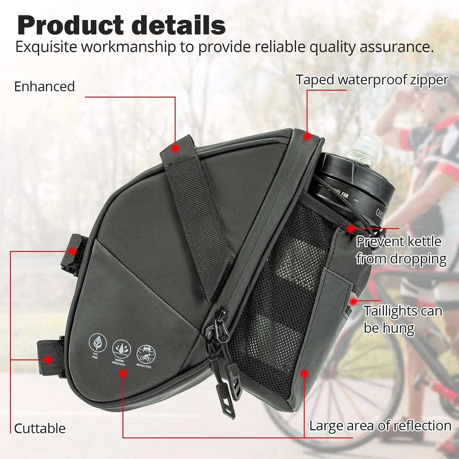 Waterproof Bike Saddle Bag 1.5L with Bottle Pocket & Reflective Strip Kf S724a2b4d23f3428a960d17bada7fbdaa9