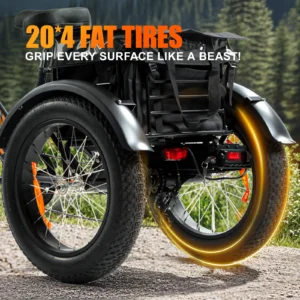 24 inch 3 wheel fat tire electric cargo bike mountain for men 48v 750w powerful electric tricycle for adults lithium battery