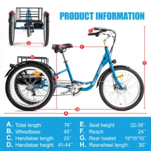 3 wheel electric cargo tricycle for adult powerful strong 750w peak motor 36v 24 inch tire electric city bike for man women