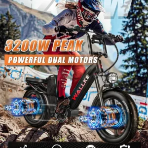 w wallke h7 awd electric bike 60ah 3200w peak dual motor ebike 20” fat tire electric bicycle 34mph step thru e bike app control