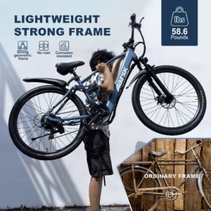 26'' electric bike for adults,750w peak motor mountain ebike,25mph up to 40miles,7 speed,shock absorbers,commuter e bike