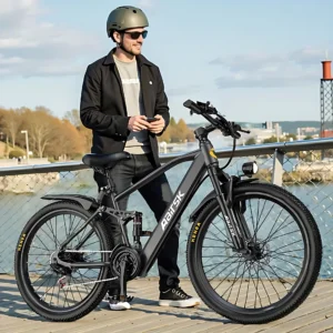 26'' electric bike for adults,750w peak motor mountain ebike,25mph up to 40miles,7 speed,shock absorbers,commuter e bike