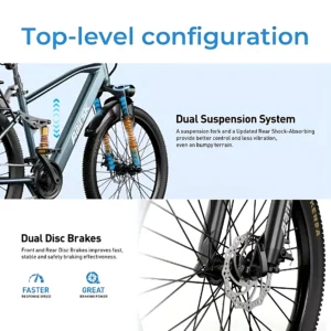 26'' electric bike for adults,750w peak motor mountain ebike,25mph up to 40miles,7 speed,shock absorbers,commuter e bike