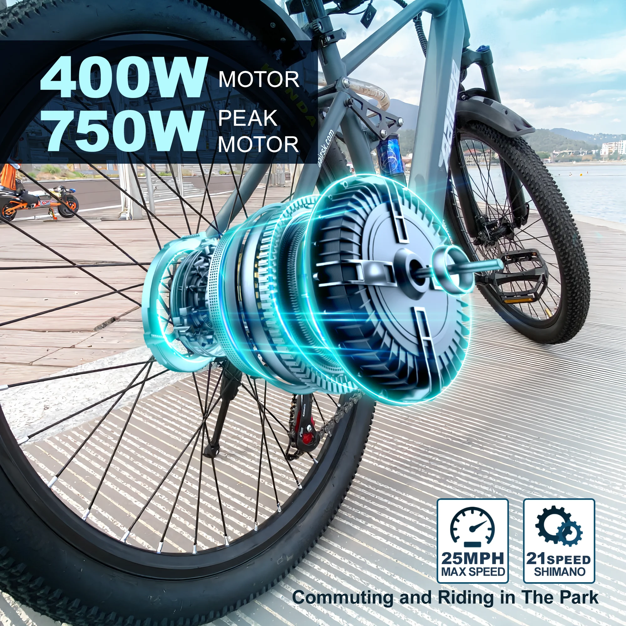 Aairsk GT900 26″ Electric Bike 400W (750W Peak) 25MPH, 40 Miles Kf Sc263dea083264405ba96b121bffa05d0Q