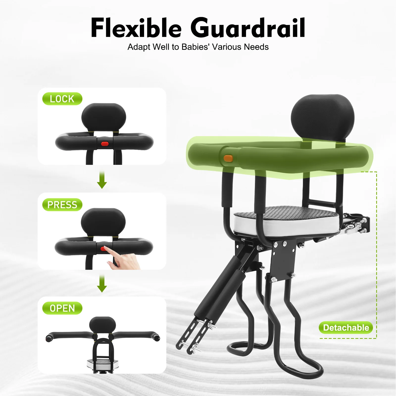 Heavy-Duty Kids Bike Seat with Guardrails & Adjustable Footrests Kf Sd42028cf4d524671bd76a31847f4d13f6