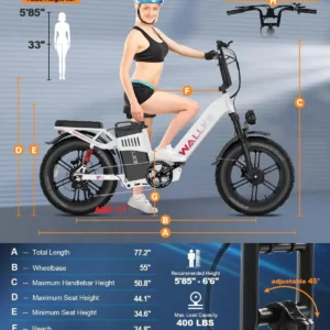 w wallke h7 awd electric bike 60ah 3200w peak dual motor ebike 20” fat tire electric bicycle 34mph step thru e bike app control