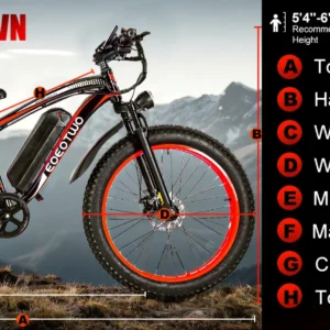 eoeotwo e01 electric bike adult 26" fat tire 1500w peak motor electric bicycle 34mph mountain e bike 60mile range 48v15ah e bike